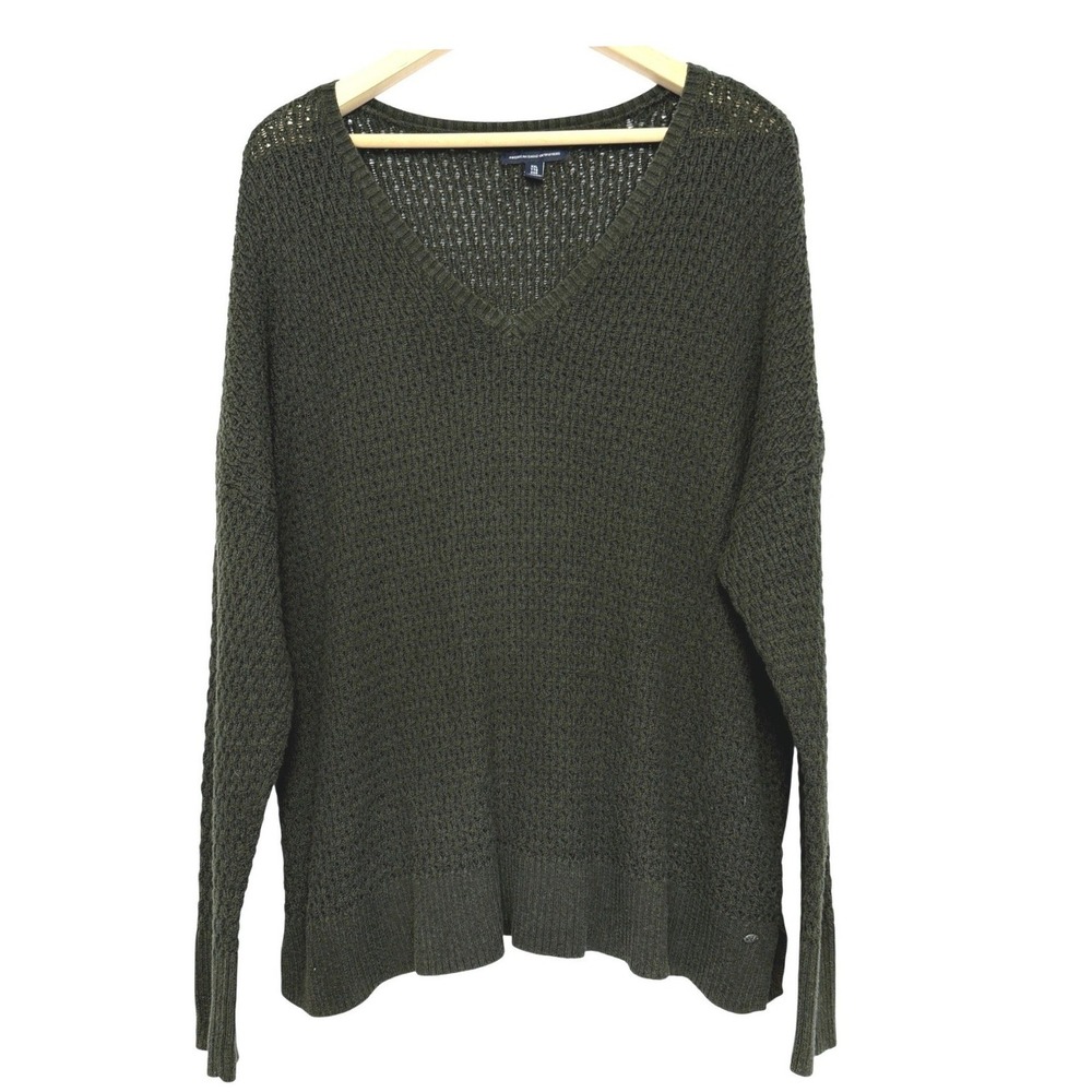 American Eagle Cotton Wool Sweater Womens XXL Green Waffle Knit Slouchy Pullover